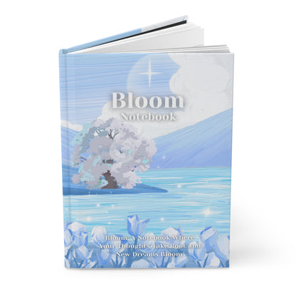 Bloom Hardcover Journal — Serene Blue Lake Notebook for Gratitude, Dreams & Daily Notes